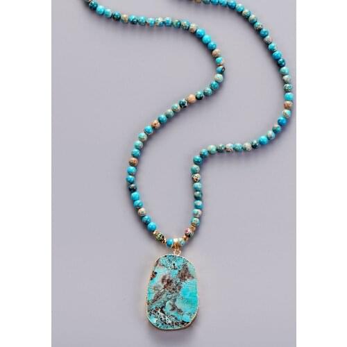 Boho 6MM Natural Stone Pendant Necklace Handmade Bohemia Beads Necklace for Women Yoga Necklace Jewelry Gift Dropship