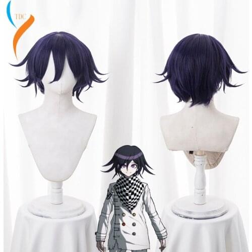 Danganronpa V3: Killing Harmony Ouma Kokichi Cosplay Wig for Man Boys Short Straight Anime Wig Christmas Party Gift Blue Black