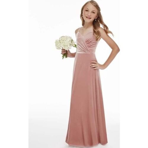 Dusty Rose Cheap Junior Bridesmaid Dresses Under 50 A-line Spaghetti Straps Floor Length Chiffon Long Wedding Party Dresses