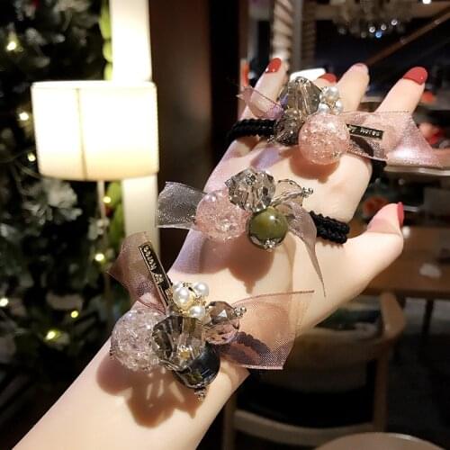 Beautiful Beads Headband Elastic Hair Bands Women Sweet Ponytail Organza Set Hair Ropes Hair Accessories Headwear