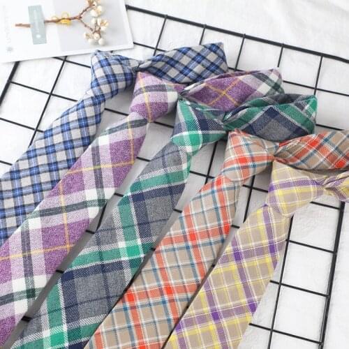 Q Fashion Unisex Colourful Tie Cotton Casual Shirt Solid Ties Necktie Narrow Slim Skinny Cravate Neckties For Men Plaid Tie