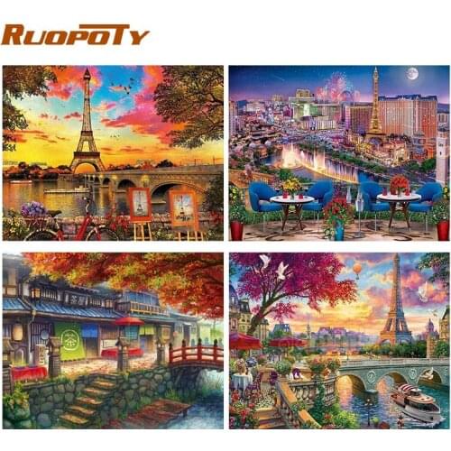 RUOPOTY Landscape Acrylic Paint By Numbers Set Oil Painting For Adults DIY Kits Canvas Frame Coloring By Numbers Picture Drawing