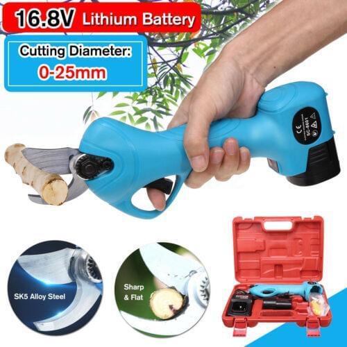 16.8V 500W Electric Pruner Li-ion Cordless 25MM Lawn Pruning Shear 2 Battery +1 Charger Anvil Bypass Branch Cutter Garden Tool