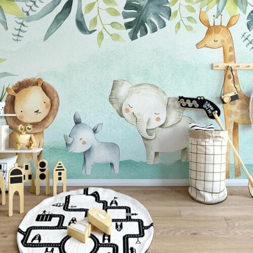 Custom Cute Elephant Lion 3D Mural Wallpaper Boys Bedroom Kindergarten Children Room Animal Themed Decor Poster Wall Painting