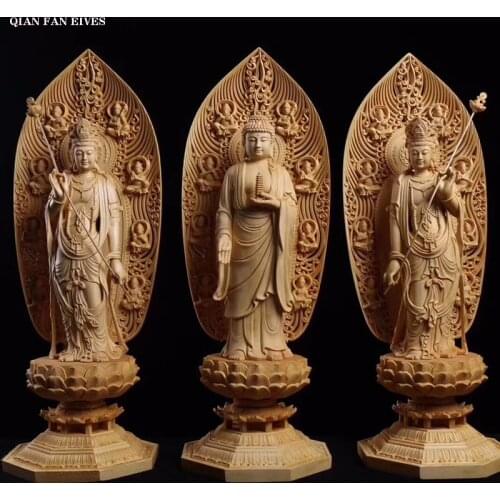 Super large western solid wood statue of the Three Saints，Hand carved figures of Buddha，Buddhist suppliesHome Decoration Statue