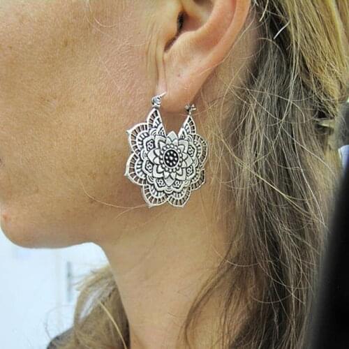 Vintage Mandala Flower Drop Dangle Earring For Women Girl Tribal Hollow Floral Pendant Earrings Pendientes