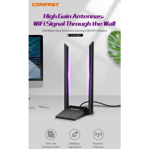 Wi fi network card USB3.0 2*6dBi Rotatable Antenna dual band RTL8814AU 1900M 802.11ac high speed wireless adapter receiver