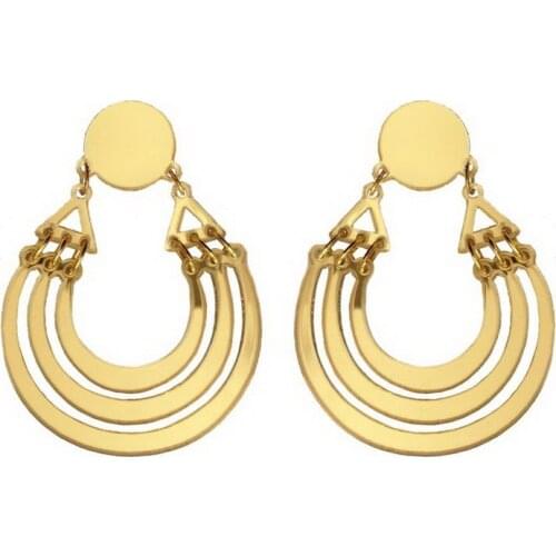 Exaggerated Big Hollow Out Circular Multi-layer Acrylic Earrings for Women Gold Color Fashion Mirror Surface Cool Punk Earrings