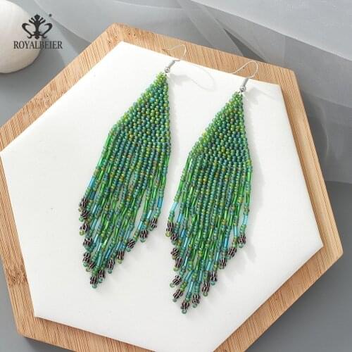 Royalbeier Vintage Long Tassel Earrings For Women Boho Handmade Statement Beads Earrings Fashion Summer Jewelry