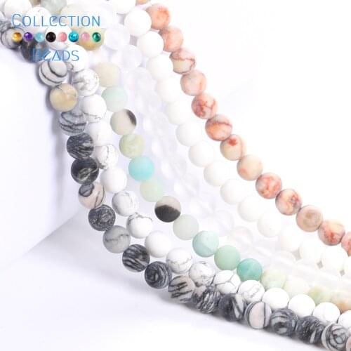 Natural Stone Matte Crystal Cherry Quartz Blue Spot Stone Howlite White Turquoises Round Beads For Jewelry Making DIY Bracelets