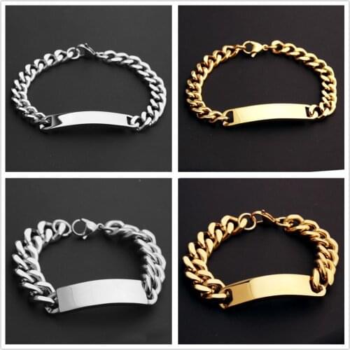 10mm/15mm Fashion Stainless Steel Silver Color Gold Color ID Tag Cuban Link Chain Mens Bracelet Bangle 8.66inch/9inch Wholesale