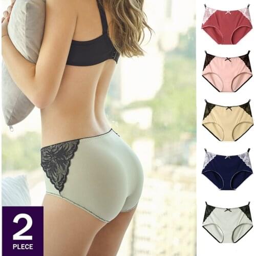 2Pcs Women Plus Size Modal Lace Sexy Panties Summer Fashion Breathable Silky Girls Underwear Ladies Casual Comfortable Brief