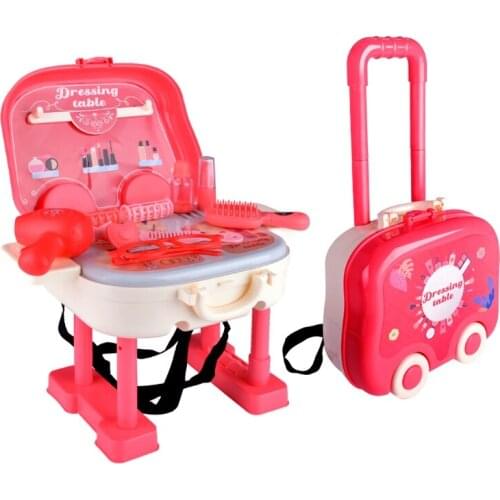 22/18 Pcs Pretend Play Backpack Trolley Case Makeup Toys, Princess Hairdressing Simulation Plastic Toy For Girls Gift