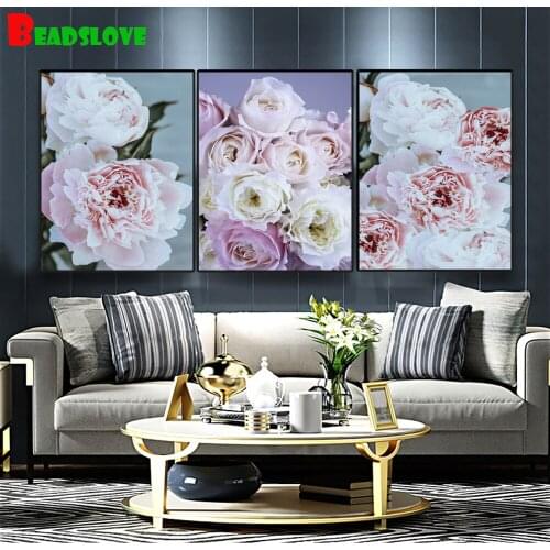 3 Piece Peony Diamond Painting Full Round Square Drills 3d Cross Stitch Diamond Mosaic Set 5d Diy Puzzle Embroidery Flower gift
