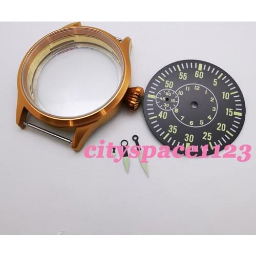 43MM Brass PVD Sapphire Glass watch Parts Case+Dial+Hand fit ETA 6497 ST36 manual movement