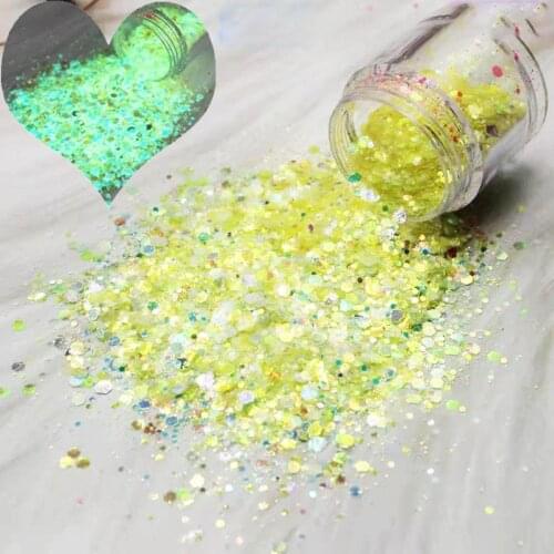 50g/bag Glow In Dark Iridescent Nails Art Glitter 12 Colors Luminous Gold/Sliver Long Last Glowing Noctilucent Chunky Glitter H