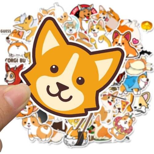 50Pcs Cartoon Corgi Dog Adhesive Waterproof Sticker Decals Suitcase Fridge Decor