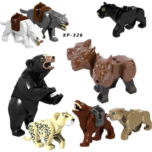 Locking Animals Three Headed Dog Bear Tiger Leopard Compatible With Classic Myth Education Building Block Toys City Animals Toy