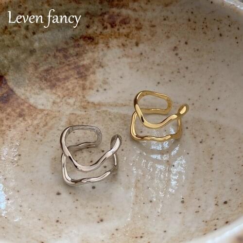 Double Layer Open Finger Ring Gold Over Silver 925 Rings for Women Simple Party Gifts Irregular Lines Ring