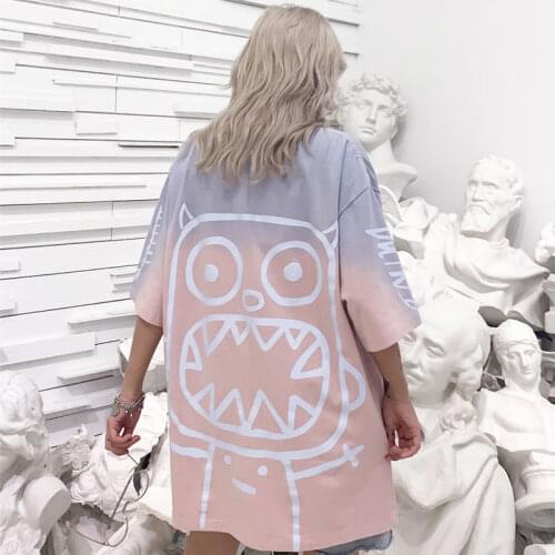 Japan Kawaii T-shirt Tops Women Cool Half Sleeve Cartoon Tee Shirt Summer Ladies Loose Hip Hop Tie Dyed Tshirt Streetwear Girls