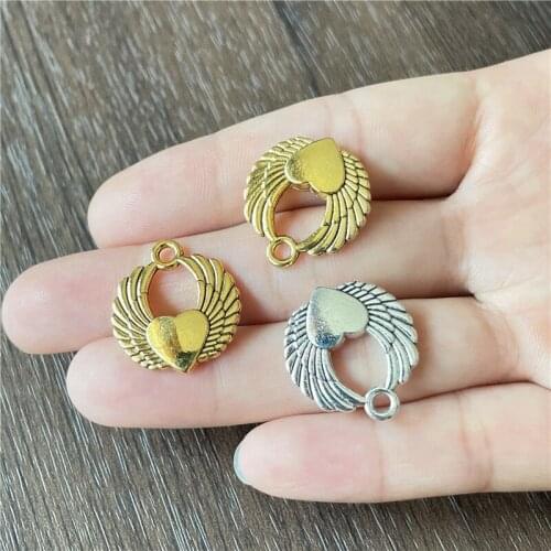JunKang 10pcs heart-shaped wing pendant jewelry making mens and womens gifts DIY bracelet necklace accessories