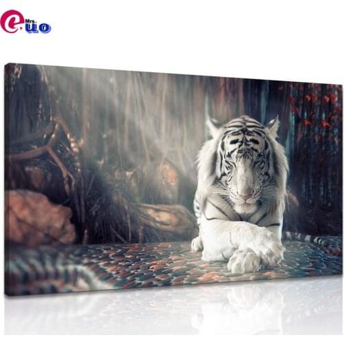 White Tiger Meditation Picture Diamond Art Painting Diamond Embroidery Animal Picture Mosaic Cross Stitch Full Square Wall Decor