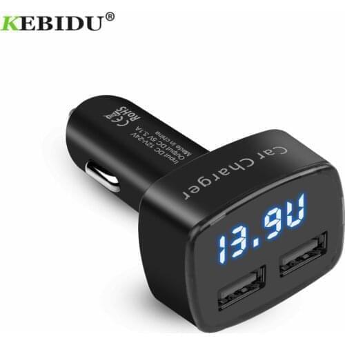 KEBIDU Dual USB Car Charger Voltage/temperature/Current Meter Tester Blue LCD Display Short Circuit Protection Digital Display