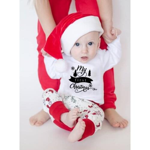 My First Christmas Print Newborn BabyRomper Infant Boy Girl Long Sleeve Party Dress Toddler Funny Cute Jumpsuit Clothes