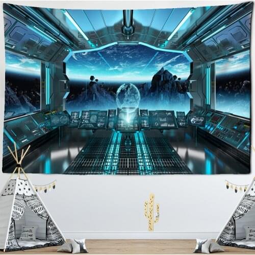 Universe Space Alien Planet Spacecraft UFO Wall Hanging Tapestry Fabric Wall Background Mural Yoga Beach Mat Tapiz Home Decor