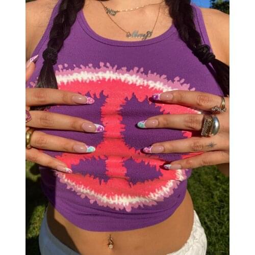Womens Fashion Summer Tank Tops Peace Symbol Graffiti Printed Sleeveless Round Neck Slim Fit Girls Ladies Wild Cropped Vest