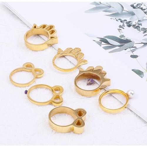 Fashion Women Finger Rings Silver Color Gold Stainless Steel Band Finger Rings Jewelry