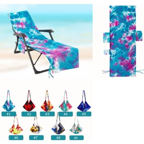 Dyeing Chaise Lounge Chair Cover Foldable Beach Bath Towel With Side Pockets Bandage Ties for Pool Sun Lounger Hotel Garden