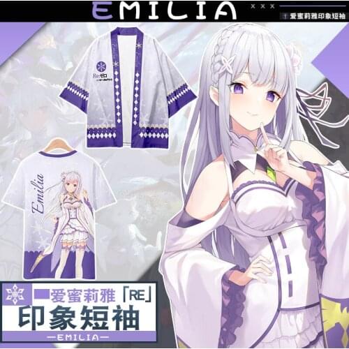 Anime Re:Life in a different world from zero Emiria Casual Short Sleeve Hooded T-Shirt Student Summer Unisex Loose Vest Tops