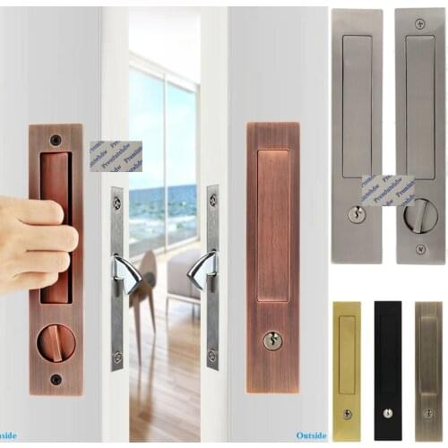 Rectangle Mortise Lock Hook Latch Finger Pull Spring Dust Cover Thumbturn Bedroom Bathroom Pocket Sliding Door Gold Matte Black