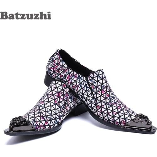 Batzuzhi Luxury Men Shoes Pointed Iron Toe Formal Leather Dress Shoes Men Blink Stage/Party and Wedding Shoes for Men