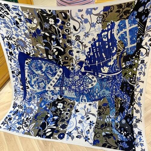 2021 New Scarf Retro Printing Scarf Winter Large Shawl Women 70% Cashmere 30% Silk Blended Hand Rolled Edges