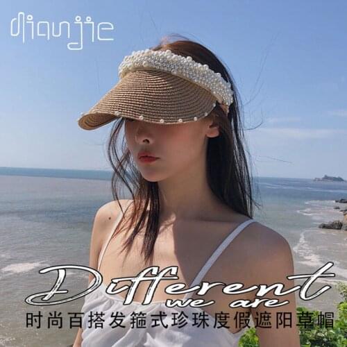 2021 Handmade pearl Summer Womens Sun Hat Bucket cap Bowknot Flowers Ribbon Flat top Panama soft Straw Hat fashiont Beach Caps