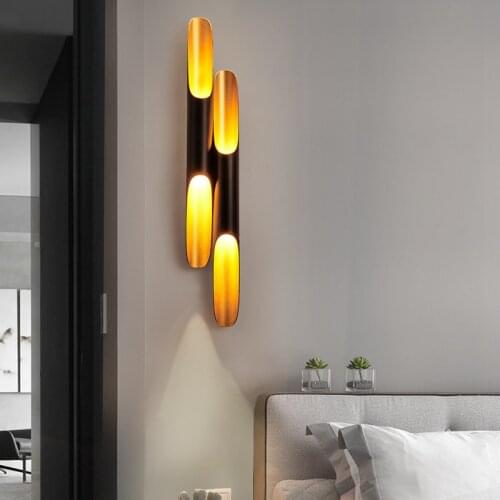 Modern Wall Light Aluminum Tube Sconce Living Room Bedroom Bedside Corridor Aisle Led Art Decor Gold Bamboo Indoor Creative Lamp