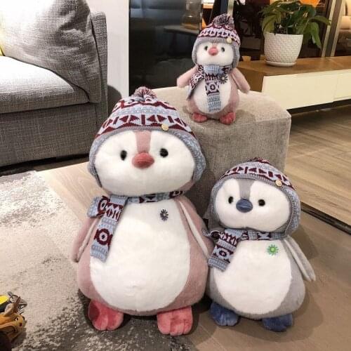 Super Cute Fluffy hair Penguin Plushies Dolls Stuffed wearing scarf Sweater hat Snow Cap Penguin Toys for children Xmas Birthday