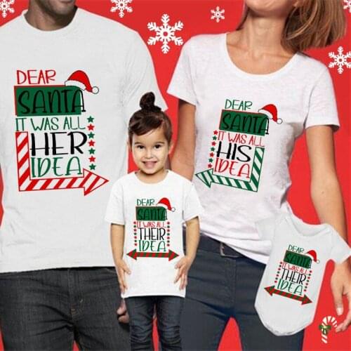 Dear Santa It Was All They Idea Family Matching Clothes Christmas T Shirt Mom Dad Kid Outfit Mother Daughter Son Top Baby Romper
