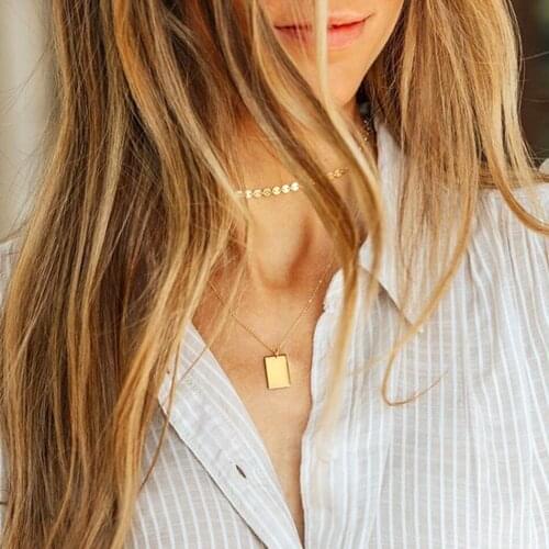 Visunion Fashion 14K Gold Necklace 2 PCS/Set Stainless Steel Not Faded Round Discs Aquare Shape Necklace Jewelry Hot Sale New