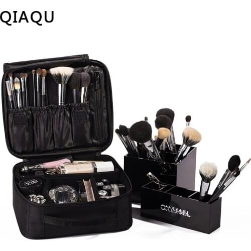 QIAQU Brand High Quality Travel Makeup Bag Portable Drawstring Makeup Bag Waterproof Makeup Train Case Black Travel Accessorie