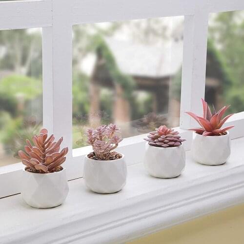 Mini Vivid Succulents Home Garden Decor Artificial Bonsai Plant with Vase Office Table Decor Indoor Flowers Lotus Fake Plants
