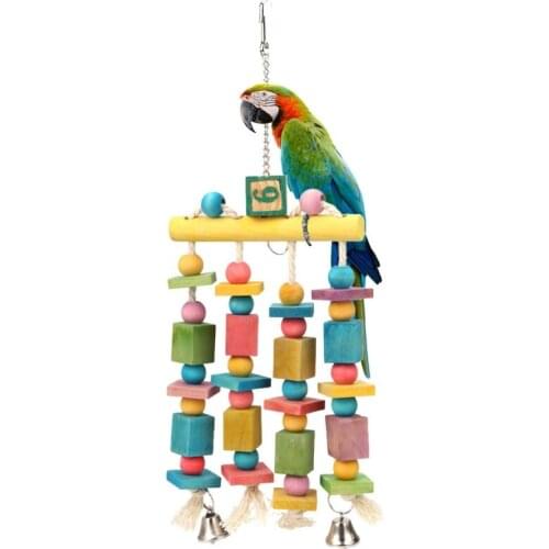 Bird Chewing Toy Parrot Toys Macaw Hanging Acrylic with Bells Bites Chew On Cages Cockatoo Stand Rack Swing Bird Accessories