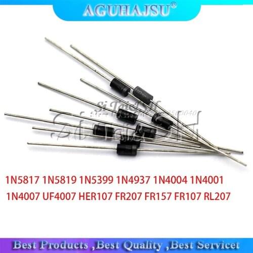 100PCS Schottky Rectifier Diode 1N5817 1N5819 1N5399 1N4937 1N4004 1N4001 1N4007 UF4007 HER107 FR207 FR157 FR107 RL207 DO-41