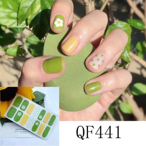 14tips Full Cover Nail Art Stickers Summer Style Colorful Wraps DIY Decals Plain Stickers Self Adhesive Nail Sticker Waterproof