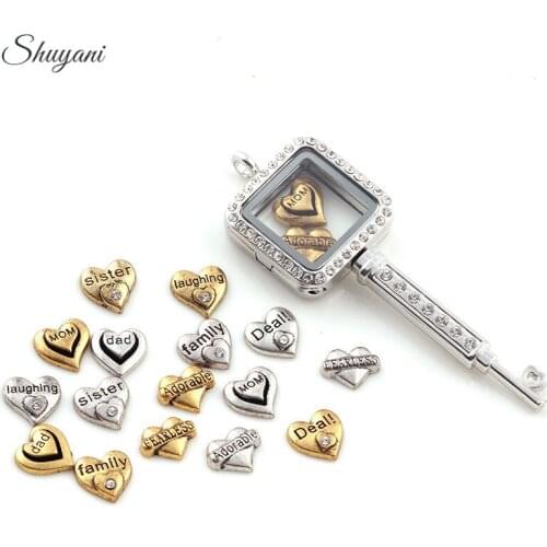 20Pcs Mix Family Letter Mom Heart Floating Locket Charms for Living Memory Lockets Pendant