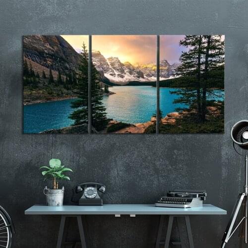 Unframed,3 Piece Moraine Lake Banff National Park Landscape Poster HD Canvas Wall Art Paintings for Living Room Wall Decor