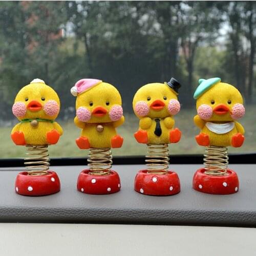 4 PCS Rocking Head Ornaments Car Decoration Panel Waving Duck Toys Cute Yellow Duck Toy Spring Resin Ducks Car Accessories