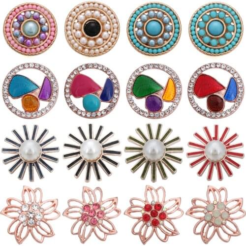 5pcs/lot New Snap Jewelry Interchangeable Snaps Rhinestone Flower 18mm Metal Snap Buttons Fit Snap Button Bracelet Necklace